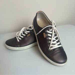 Women’s Ecco Metallic Pewter Copper Brown Leather Sneakers White Sole 38 US 7.5